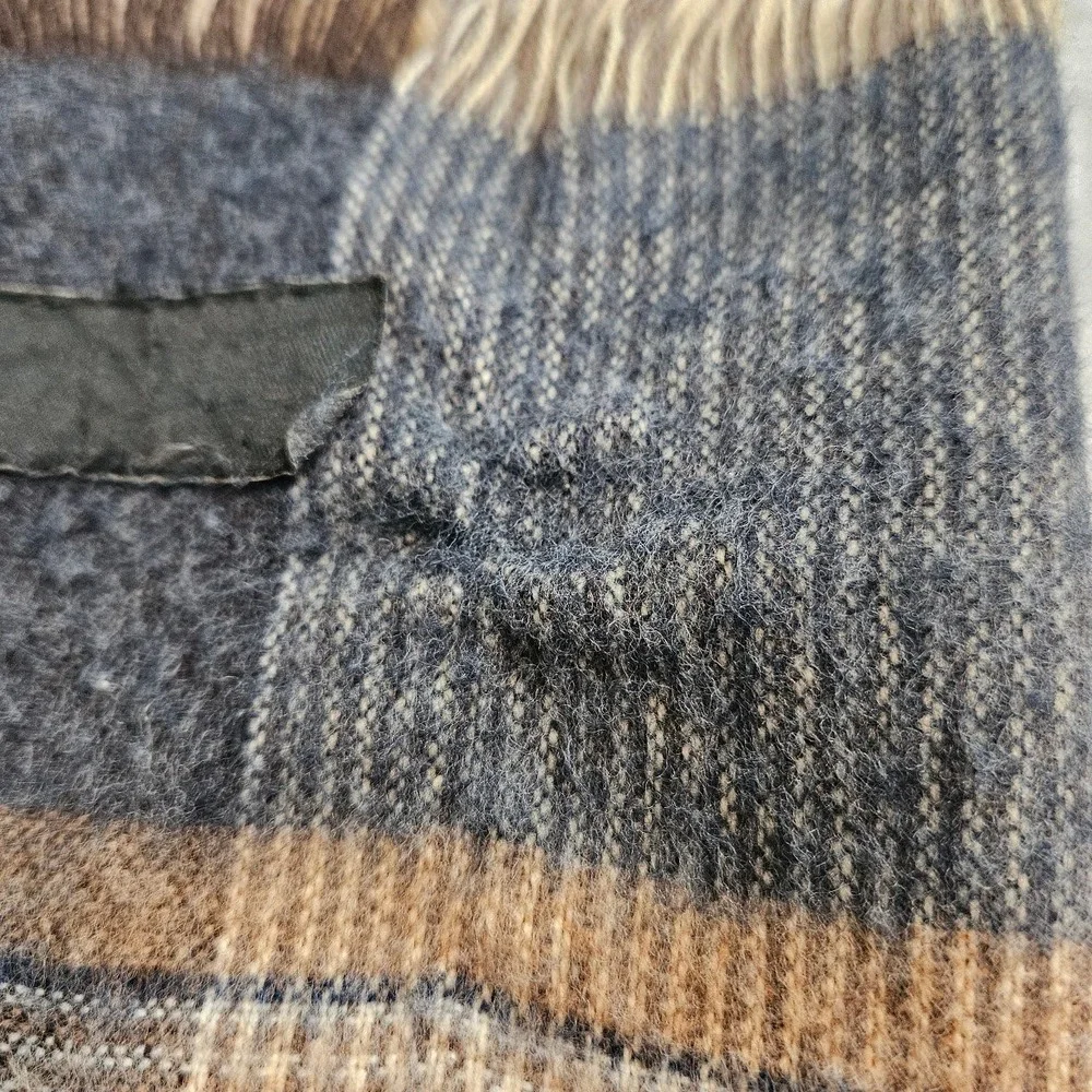 Vintage Halstom Plaid Winter Scarf Grey Navy Tan Fringed Soft Woven Wrap